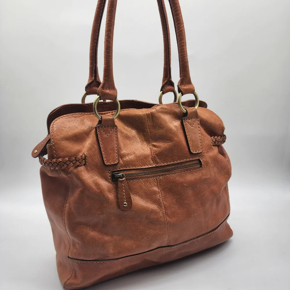 Colorado Toffee Brown Leather Braided Large Multi Compartment Shoulder Bag Tote - Picture 12 of 16